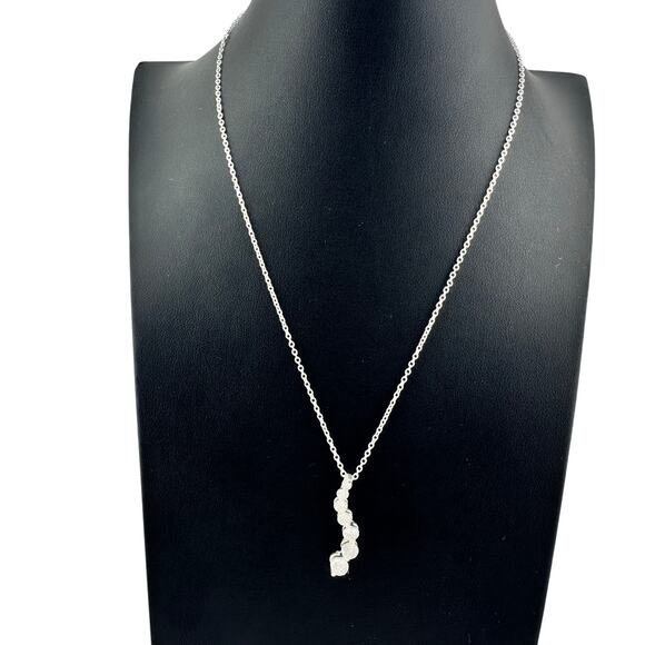 Cubic Zirconia Journey Pendant Graduated Silver Tone Chrome Finish 18" Necklace - Picture 4 of 7